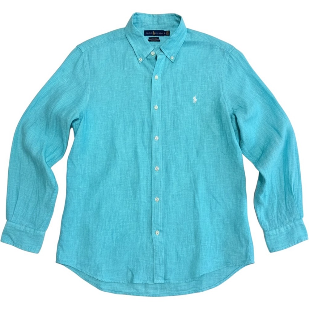 Polo Ralph Lauren Mens XL Turquoise Blue 100% Linen Classic Untucked Fit Shirt